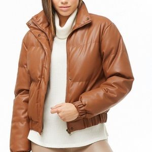 Faux leather brown puffer jacket